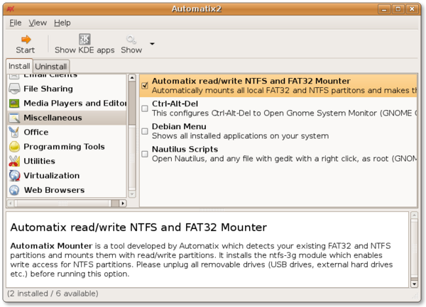 Automatix 2 - Select ntfs-3g